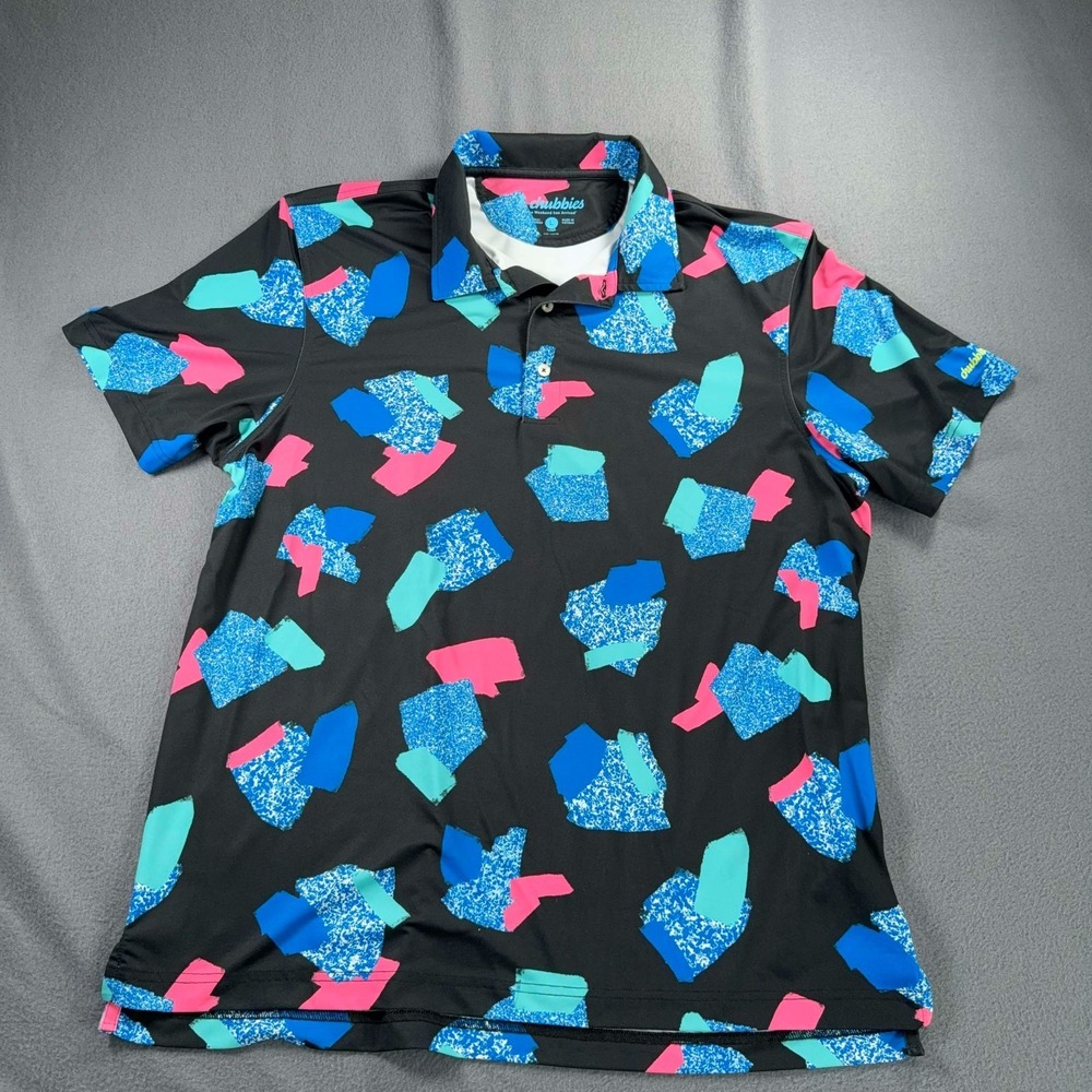 Chubbies Ab Stract Performance Polo Shirt L Abstract Golf Stretch UPF 50+